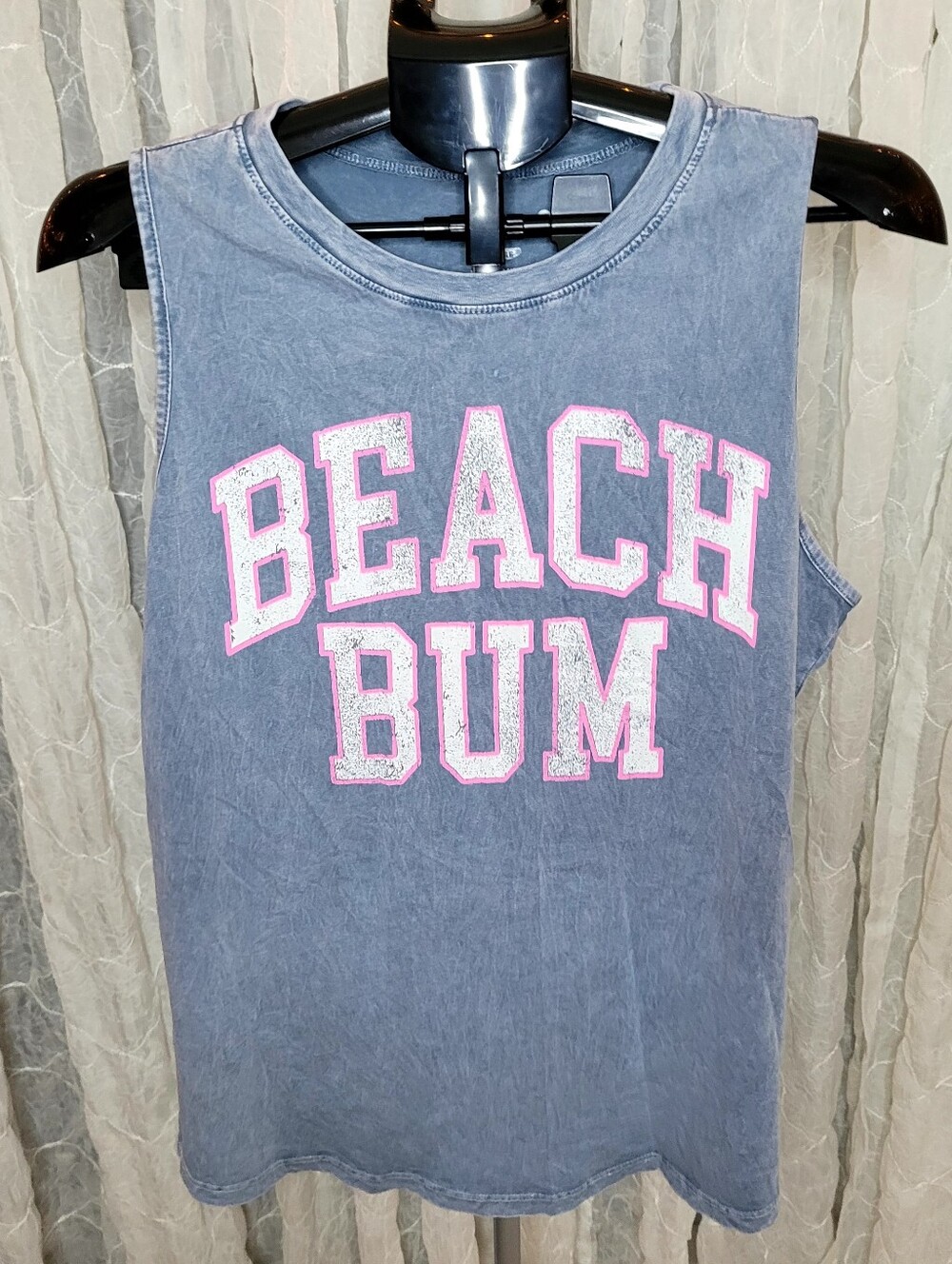 HRT & LUV Beach Bum Blue Mineral Wash Graphic Tank Top Size XL 100% Cotton